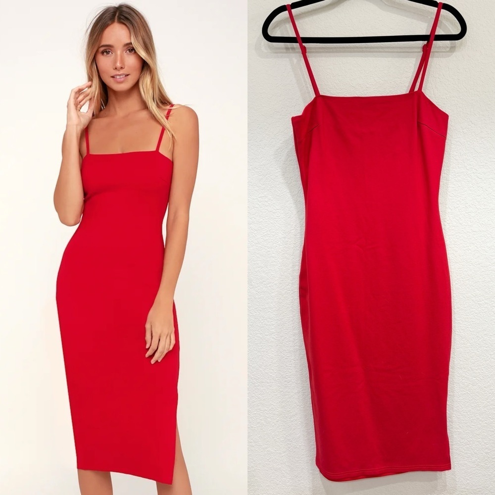 NWOT Lulus Paulina Red Bodycon Midi Dress